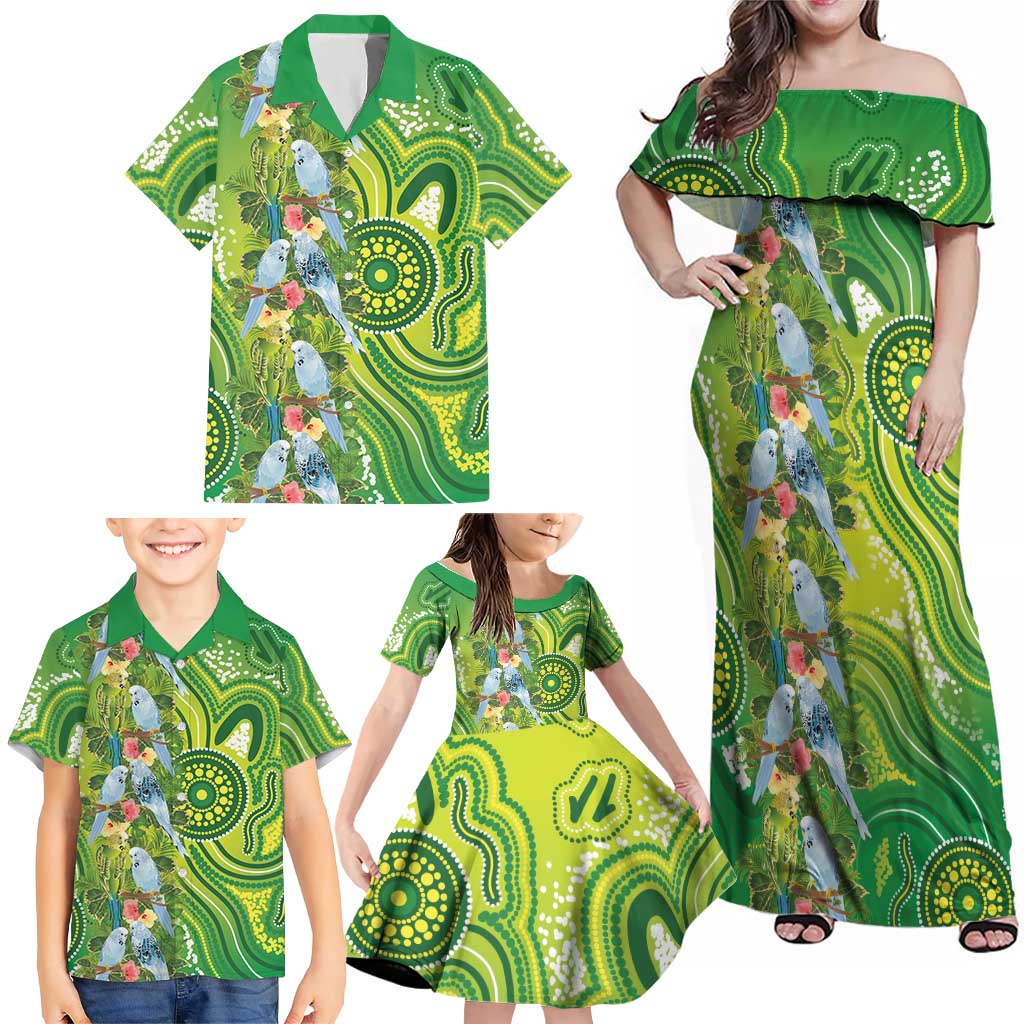 Budgerigar Australia Family Matching Off Shoulder Maxi Dress and Hawaiian Shirt Aussie Common Parakeet Indigenous Art - Aussie Hoodie
