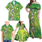 Budgerigar Australia Family Matching Off Shoulder Maxi Dress and Hawaiian Shirt Aussie Common Parakeet Indigenous Art - Aussie Hoodie