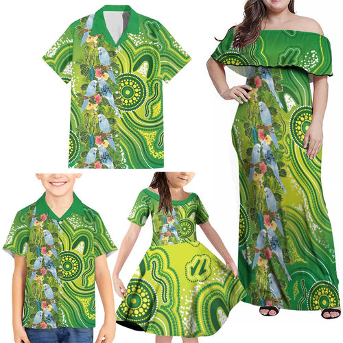 Budgerigar Australia Family Matching Off Shoulder Maxi Dress and Hawaiian Shirt Aussie Common Parakeet Indigenous Art - Aussie Hoodie