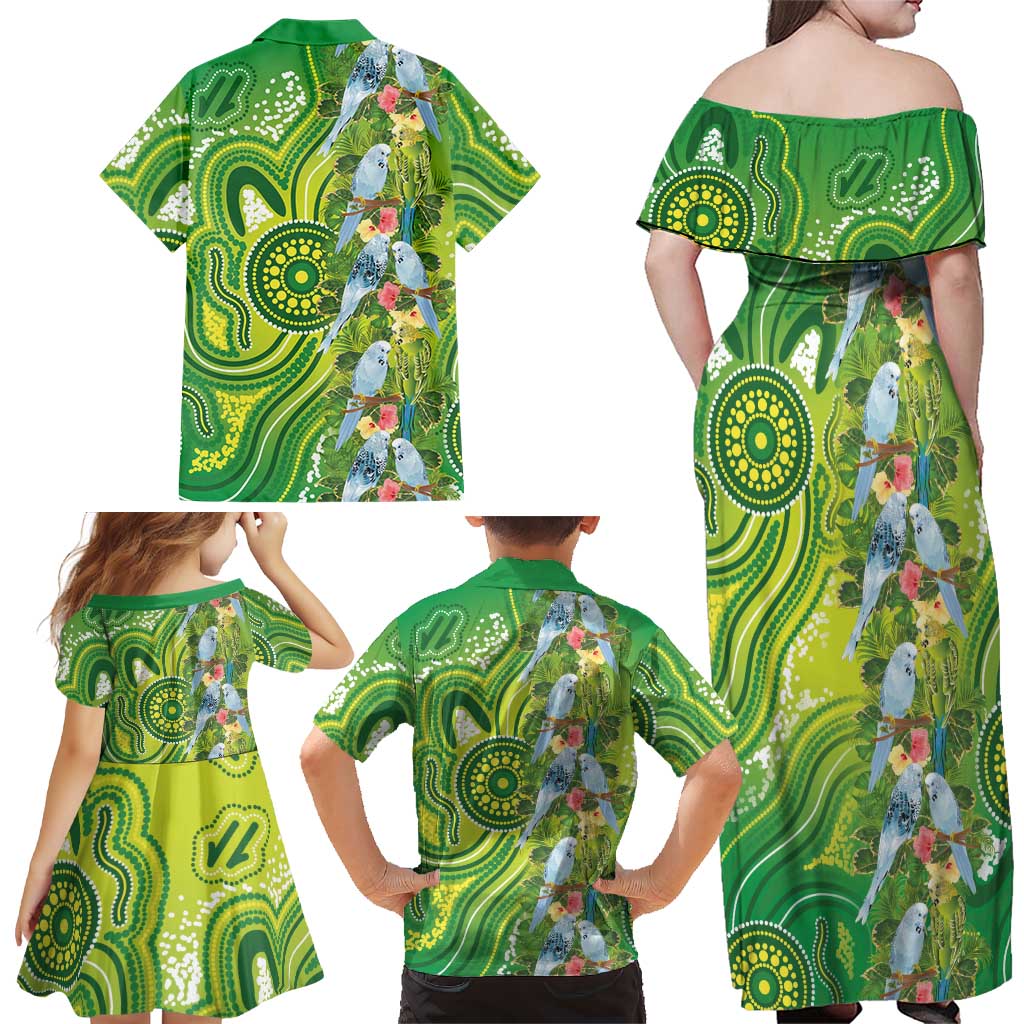Budgerigar Australia Family Matching Off Shoulder Maxi Dress and Hawaiian Shirt Aussie Common Parakeet Indigenous Art - Aussie Hoodie