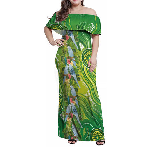 Budgerigar Australia Family Matching Off Shoulder Maxi Dress and Hawaiian Shirt Aussie Common Parakeet Indigenous Art - Aussie Hoodie