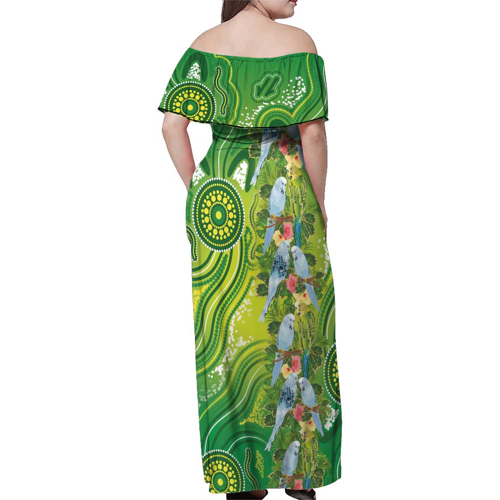Budgerigar Australia Family Matching Off Shoulder Maxi Dress and Hawaiian Shirt Aussie Common Parakeet Indigenous Art - Aussie Hoodie