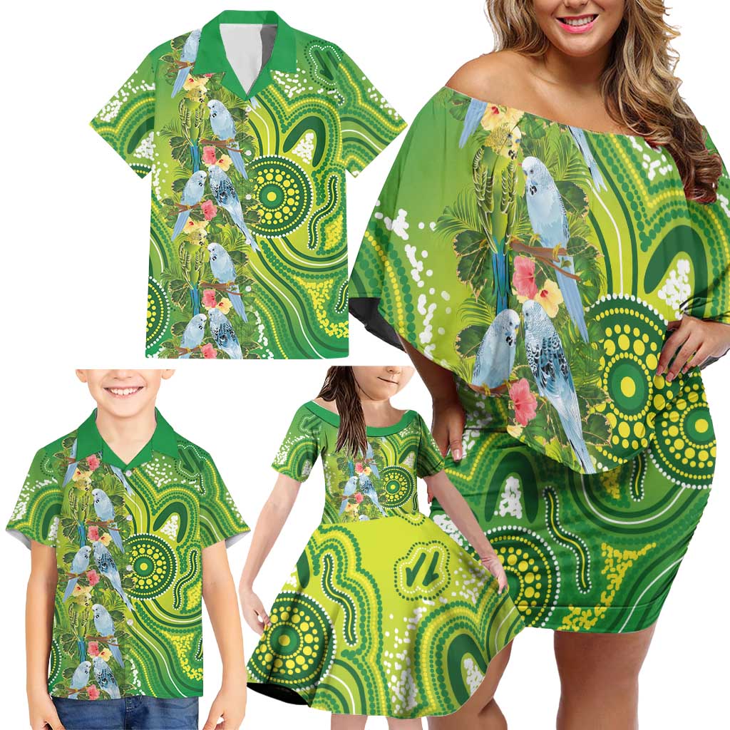 Budgerigar Australia Family Matching Off Shoulder Short Dress and Hawaiian Shirt Aussie Common Parakeet Indigenous Art - Aussie Hoodie