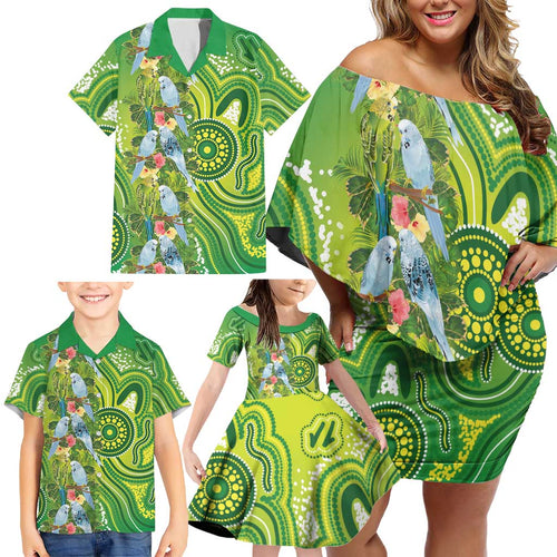 Budgerigar Australia Family Matching Off Shoulder Short Dress and Hawaiian Shirt Aussie Common Parakeet Indigenous Art - Aussie Hoodie