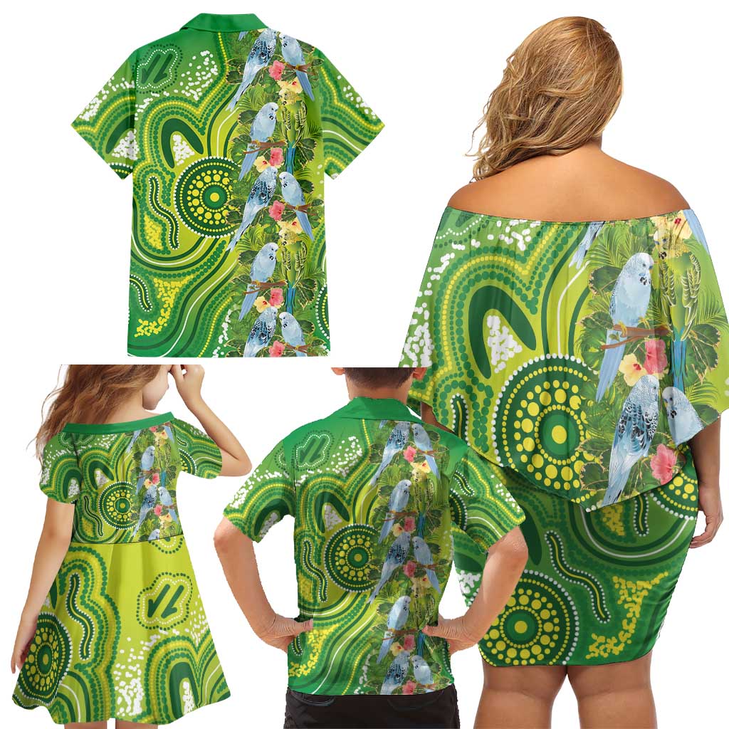 Budgerigar Australia Family Matching Off Shoulder Short Dress and Hawaiian Shirt Aussie Common Parakeet Indigenous Art - Aussie Hoodie