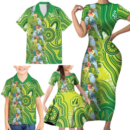 Budgerigar Australia Family Matching Short Sleeve Bodycon Dress and Hawaiian Shirt Aussie Common Parakeet Indigenous Art - Aussie Hoodie