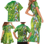 Budgerigar Australia Family Matching Short Sleeve Bodycon Dress and Hawaiian Shirt Aussie Common Parakeet Indigenous Art - Aussie Hoodie