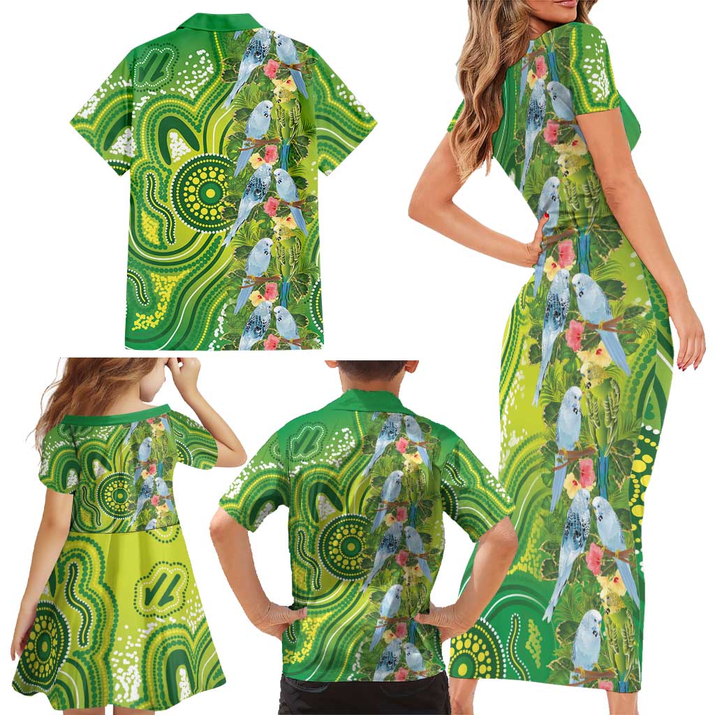 Budgerigar Australia Family Matching Short Sleeve Bodycon Dress and Hawaiian Shirt Aussie Common Parakeet Indigenous Art - Aussie Hoodie