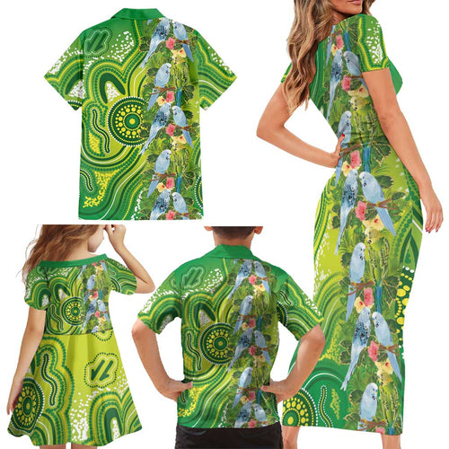 Budgerigar Australia Family Matching Short Sleeve Bodycon Dress and Hawaiian Shirt Aussie Common Parakeet Indigenous Art - Aussie Hoodie