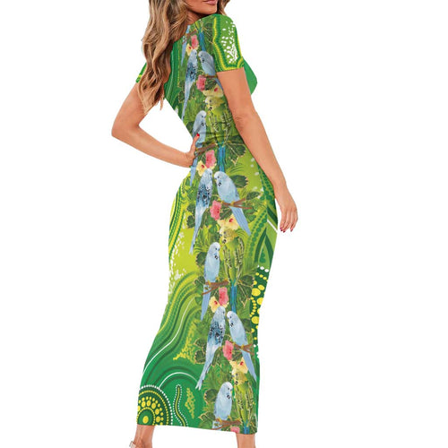 Budgerigar Australia Family Matching Short Sleeve Bodycon Dress and Hawaiian Shirt Aussie Common Parakeet Indigenous Art - Aussie Hoodie