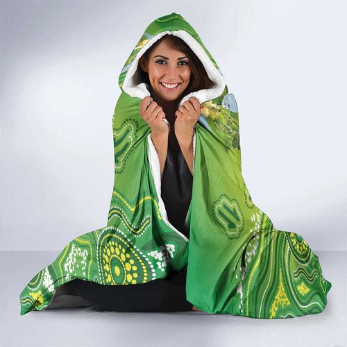 Budgerigar Australia Hooded Blanket Aussie Common Parakeet Indigenous Art - Aussie Hoodie