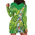 Budgerigar Australia Hoodie Dress Aussie Common Parakeet Indigenous Art - Aussie Hoodie
