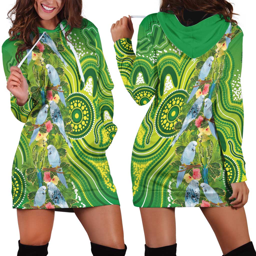 Budgerigar Australia Hoodie Dress Aussie Common Parakeet Indigenous Art - Aussie Hoodie