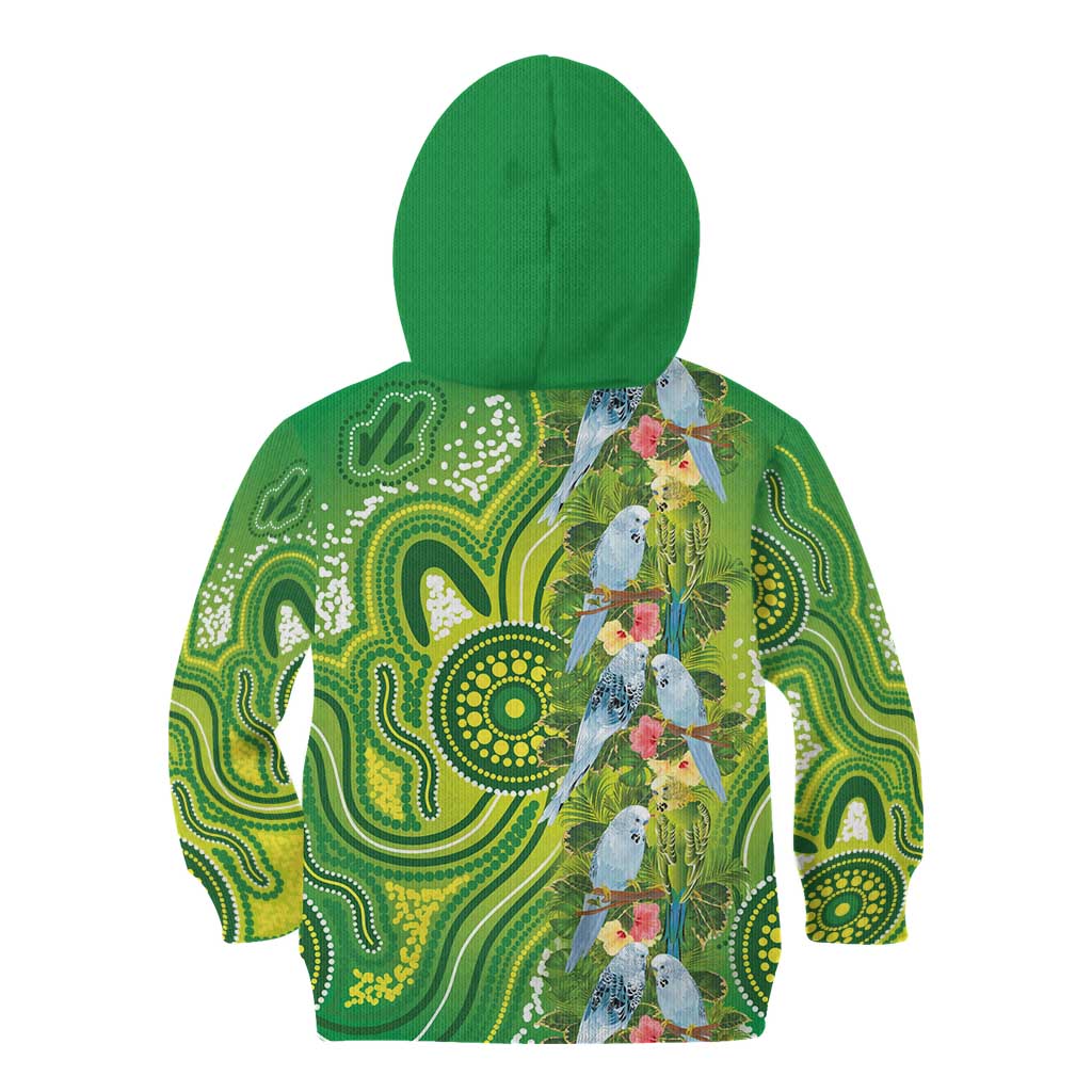 Budgerigar Australia Kid Hoodie Aussie Common Parakeet Indigenous Art - Aussie Hoodie