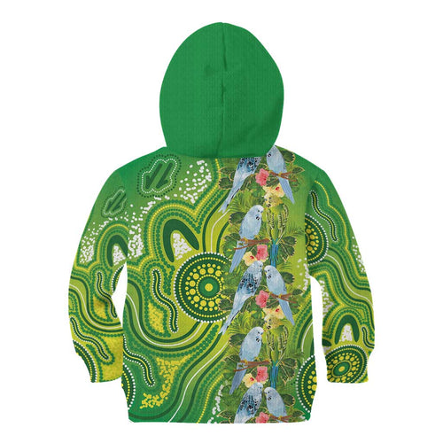 Budgerigar Australia Kid Hoodie Aussie Common Parakeet Indigenous Art - Aussie Hoodie