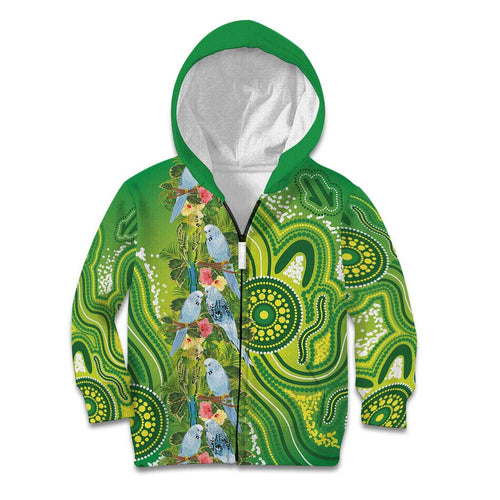 Budgerigar Australia Kid Hoodie Aussie Common Parakeet Indigenous Art - Aussie Hoodie