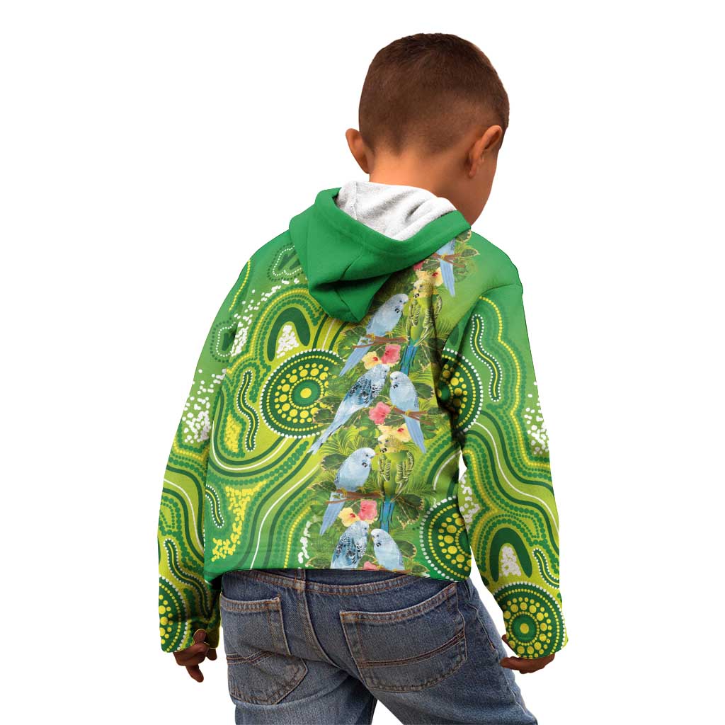 Budgerigar Australia Kid Hoodie Aussie Common Parakeet Indigenous Art - Aussie Hoodie