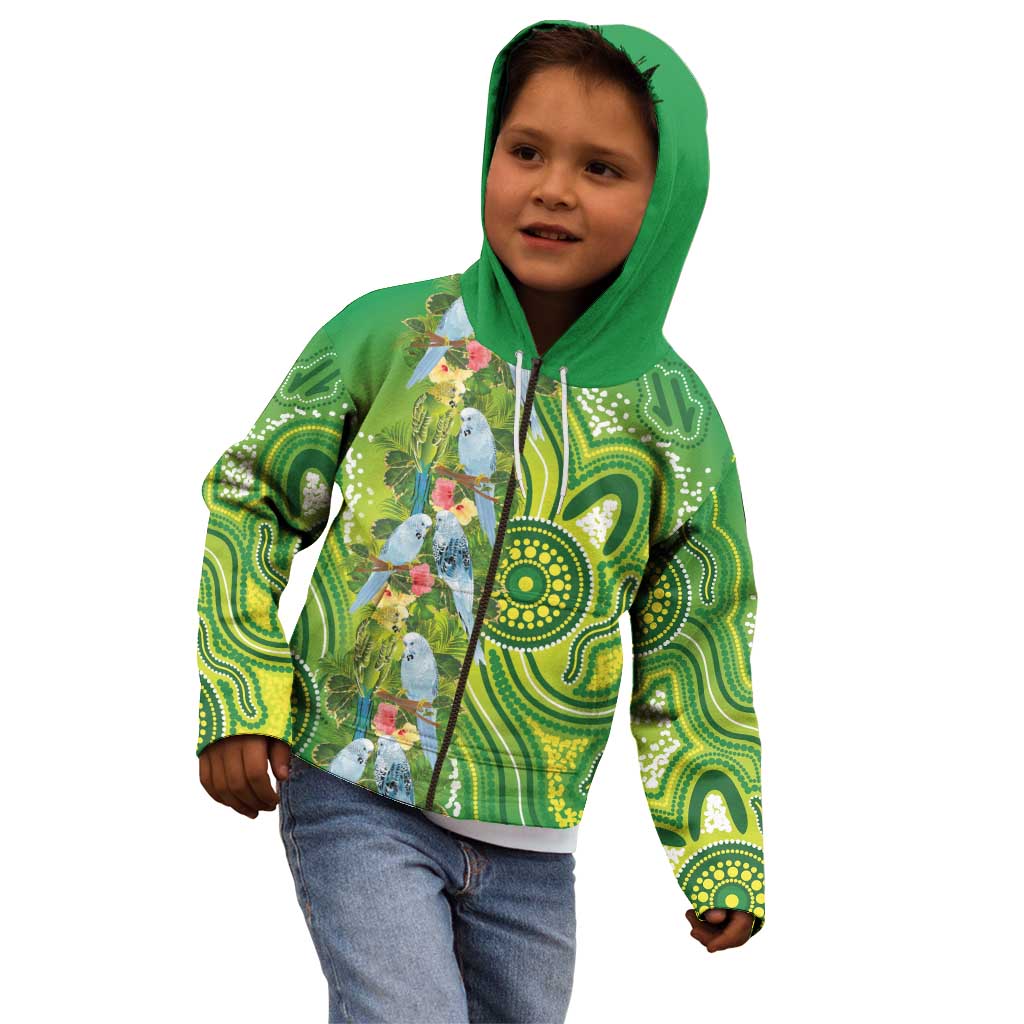 Budgerigar Australia Kid Hoodie Aussie Common Parakeet Indigenous Art - Aussie Hoodie