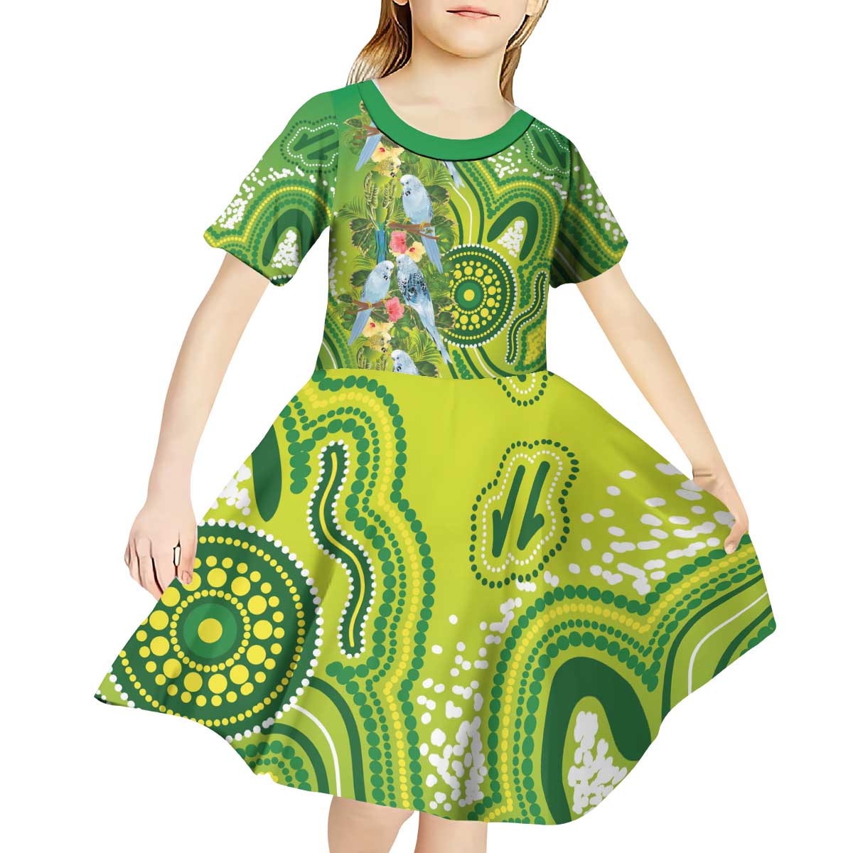 Budgerigar Australia Kid Short Sleeve Dress Aussie Common Parakeet Indigenous Art - Aussie Hoodie