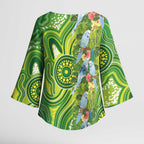 Budgerigar Australia Kimono Sleeve Blouse Aussie Common Parakeet Indigenous Art - Aussie Hoodie