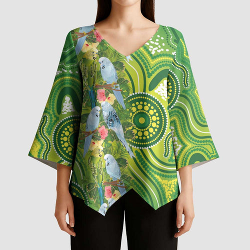 Budgerigar Australia Kimono Sleeve Blouse Aussie Common Parakeet Indigenous Art - Aussie Hoodie