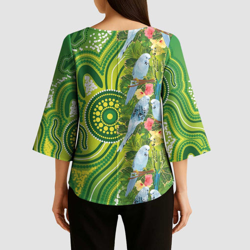 Budgerigar Australia Kimono Sleeve Blouse Aussie Common Parakeet Indigenous Art - Aussie Hoodie