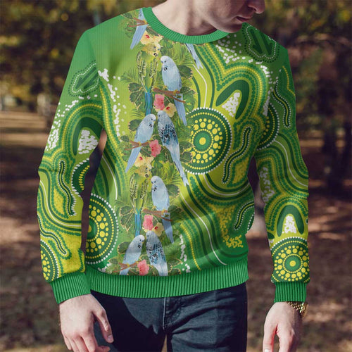 Budgerigar Australia Ugly Christmas Sweater Aussie Common Parakeet Indigenous Art - Aussie Hoodie