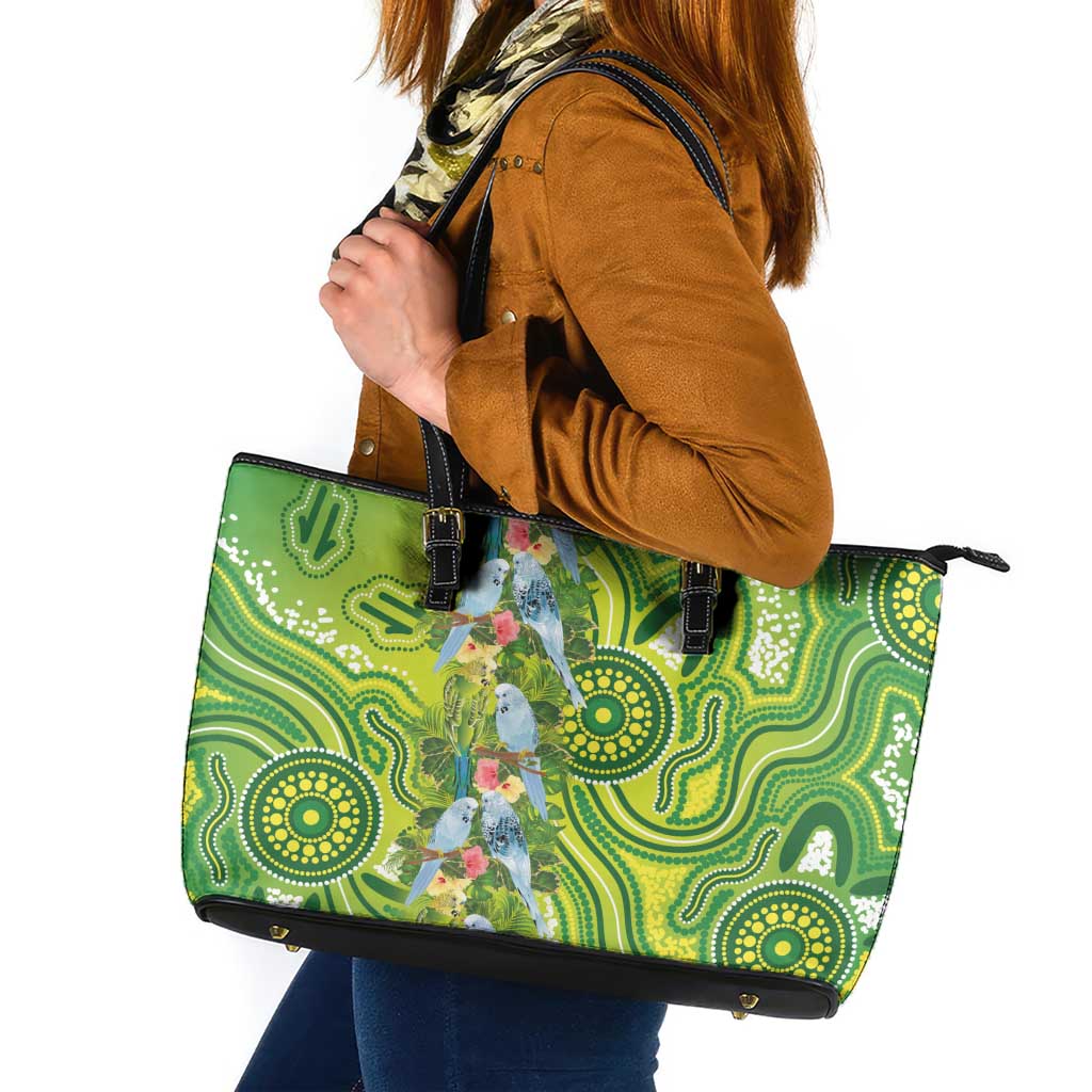Budgerigar Australia Leather Tote Bag Aussie Common Parakeet Indigenous Art - Aussie Hoodie
