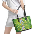 Budgerigar Australia Leather Tote Bag Aussie Common Parakeet Indigenous Art - Aussie Hoodie