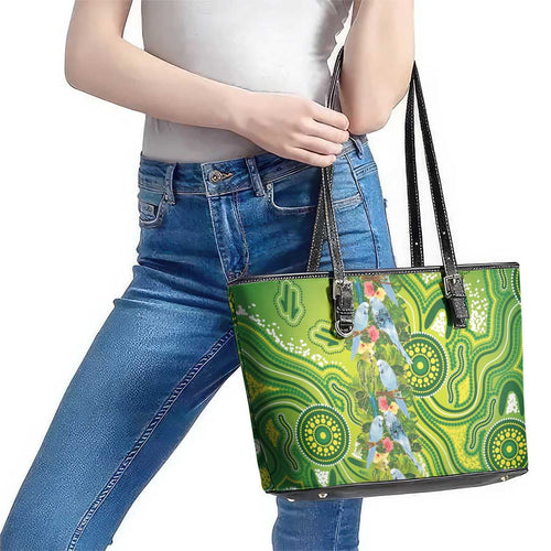 Budgerigar Australia Leather Tote Bag Aussie Common Parakeet Indigenous Art - Aussie Hoodie