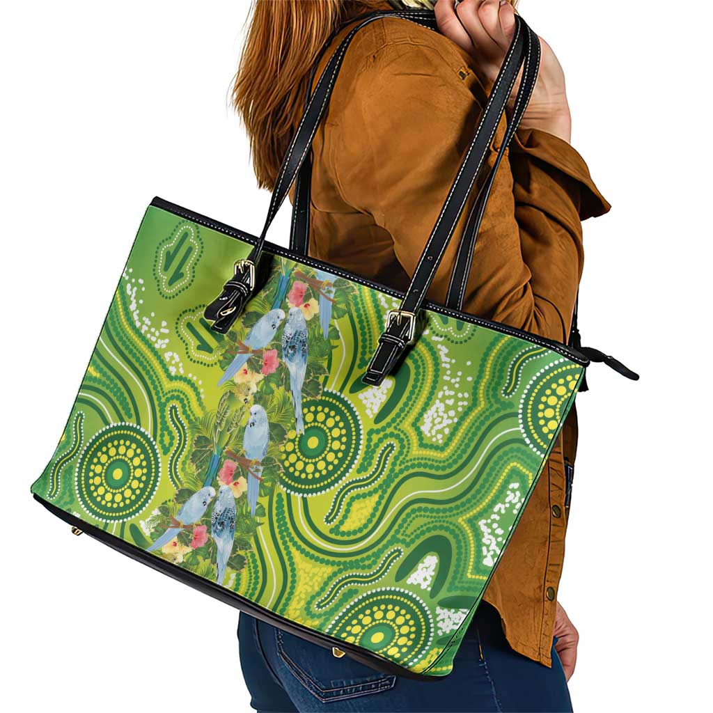 Budgerigar Australia Leather Tote Bag Aussie Common Parakeet Indigenous Art - Aussie Hoodie