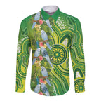 Budgerigar Australia Long Sleeve Button Shirt Aussie Common Parakeet Indigenous Art - Aussie Hoodie