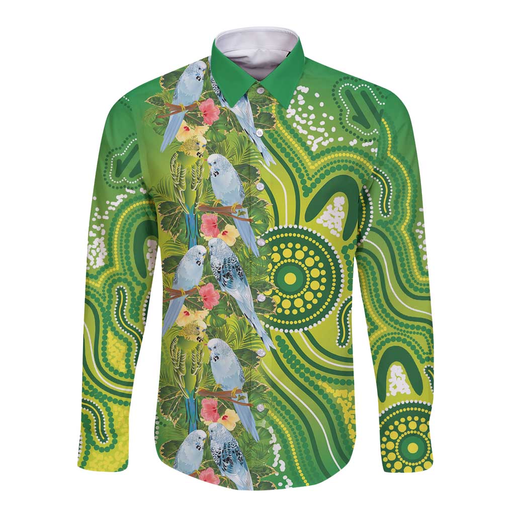 Budgerigar Australia Long Sleeve Button Shirt Aussie Common Parakeet Indigenous Art - Aussie Hoodie