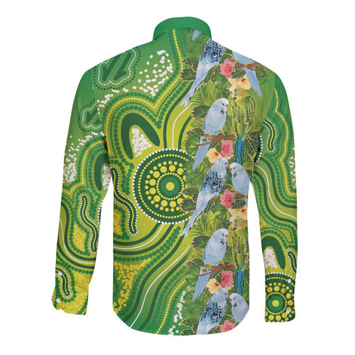 Budgerigar Australia Long Sleeve Button Shirt Aussie Common Parakeet Indigenous Art - Aussie Hoodie