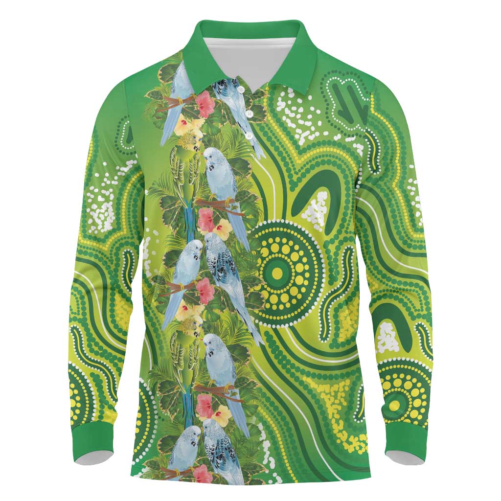 Budgerigar Australia Long Sleeve Polo Shirt Aussie Common Parakeet Indigenous Art - Aussie Hoodie