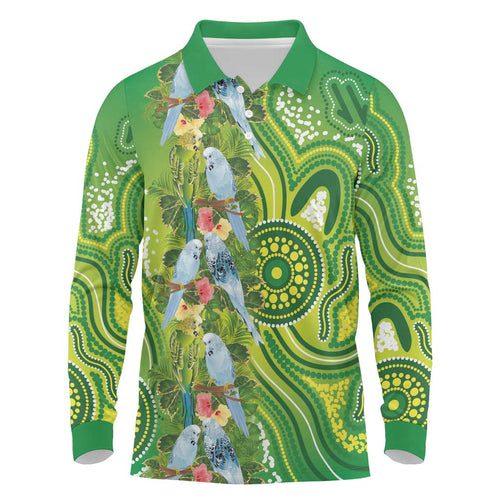 Budgerigar Australia Long Sleeve Polo Shirt Aussie Common Parakeet Indigenous Art - Aussie Hoodie