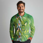Budgerigar Australia Long Sleeve Polo Shirt Aussie Common Parakeet Indigenous Art - Aussie Hoodie
