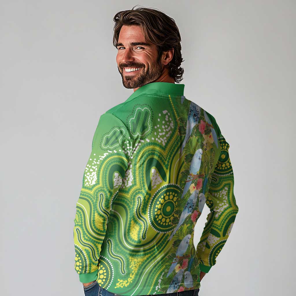 Budgerigar Australia Long Sleeve Polo Shirt Aussie Common Parakeet Indigenous Art - Aussie Hoodie