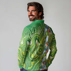 Budgerigar Australia Long Sleeve Polo Shirt Aussie Common Parakeet Indigenous Art - Aussie Hoodie