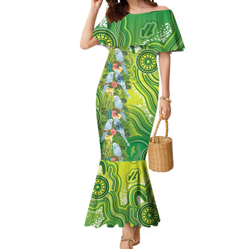 Budgerigar Australia Mermaid Dress Aussie Common Parakeet Indigenous Art - Aussie Hoodie