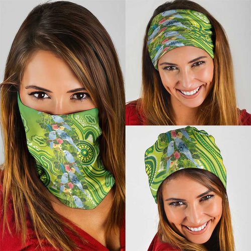 Budgerigar Australia Neck Gaiter Aussie Common Parakeet Indigenous Art - Aussie Hoodie