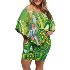 Budgerigar Australia Off Shoulder Short Dress Aussie Common Parakeet Indigenous Art - Aussie Hoodie