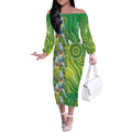 Budgerigar Australia Off The Shoulder Long Sleeve Dress Aussie Common Parakeet Indigenous Art - Aussie Hoodie