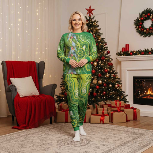Budgerigar Australia Christmas Pajama Set Aussie Common Parakeet Indigenous Art - Aussie Hoodie