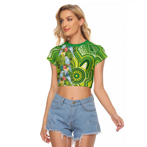 Budgerigar Australia Raglan Cropped T Shirt Aussie Common Parakeet Indigenous Art - Aussie Hoodie