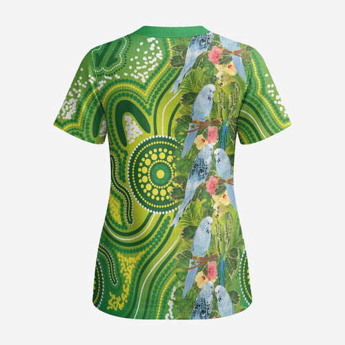 Budgerigar Australia Scrub Top Aussie Common Parakeet Indigenous Art - Aussie Hoodie