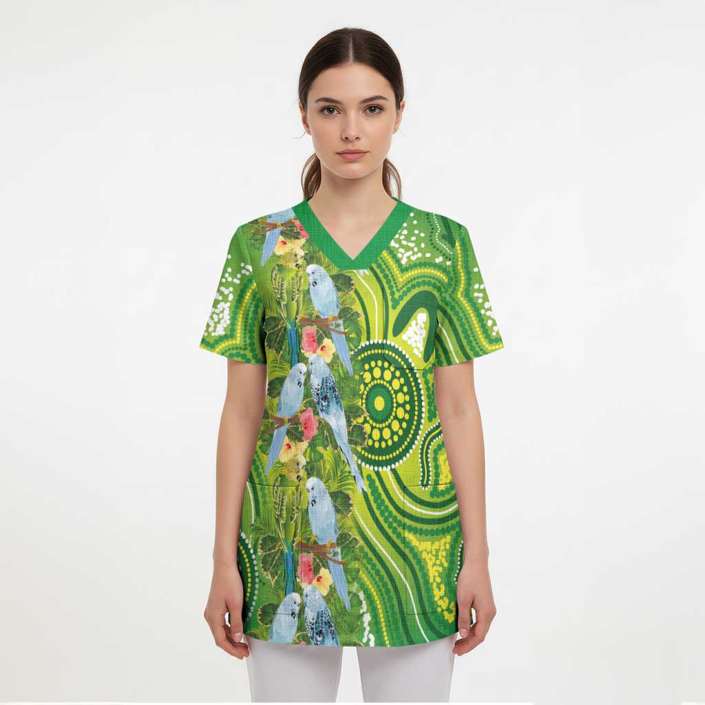 Budgerigar Australia Scrub Top Aussie Common Parakeet Indigenous Art - Aussie Hoodie