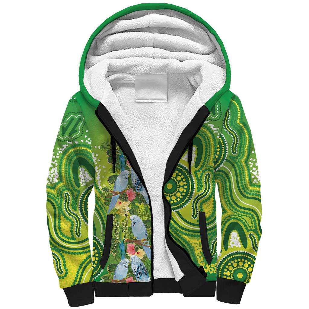 Budgerigar Australia Sherpa Hoodie Aussie Common Parakeet Indigenous Art - Aussie Hoodie