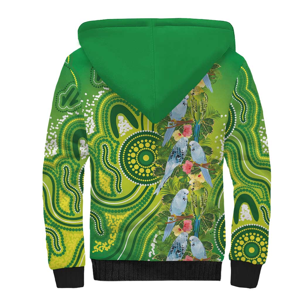 Budgerigar Australia Sherpa Hoodie Aussie Common Parakeet Indigenous Art - Aussie Hoodie