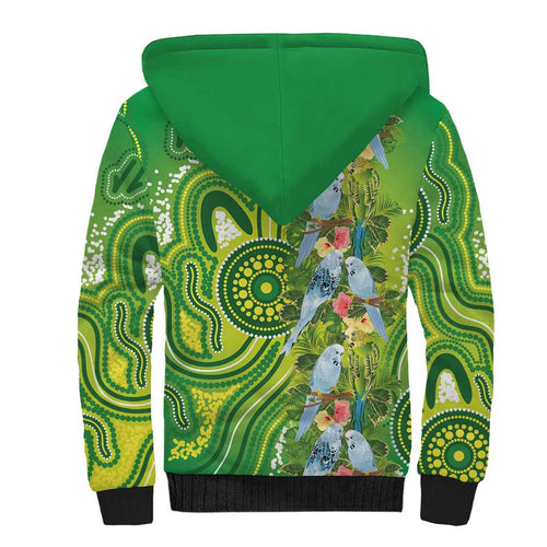 Budgerigar Australia Sherpa Hoodie Aussie Common Parakeet Indigenous Art - Aussie Hoodie